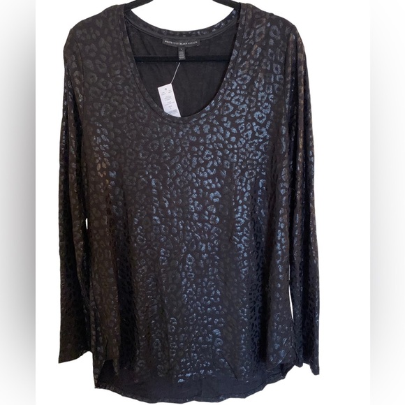 NWT WHBM Black-on-Black/silver animal print lightweight top Large - Picture 8 of 8